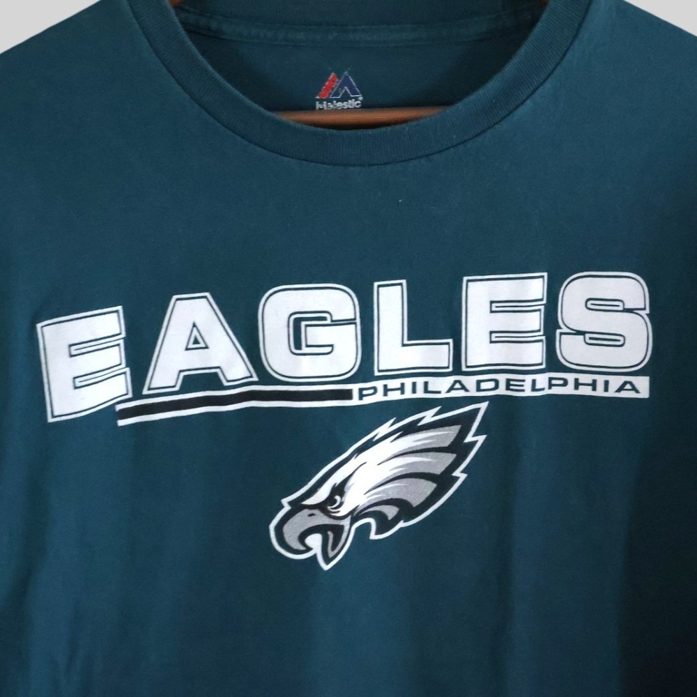 Y2K‎ Majestic Philadelphia Eagles Mens Medium Long Sleeve T-Shirt Midnight Green - Picture 4 of 9